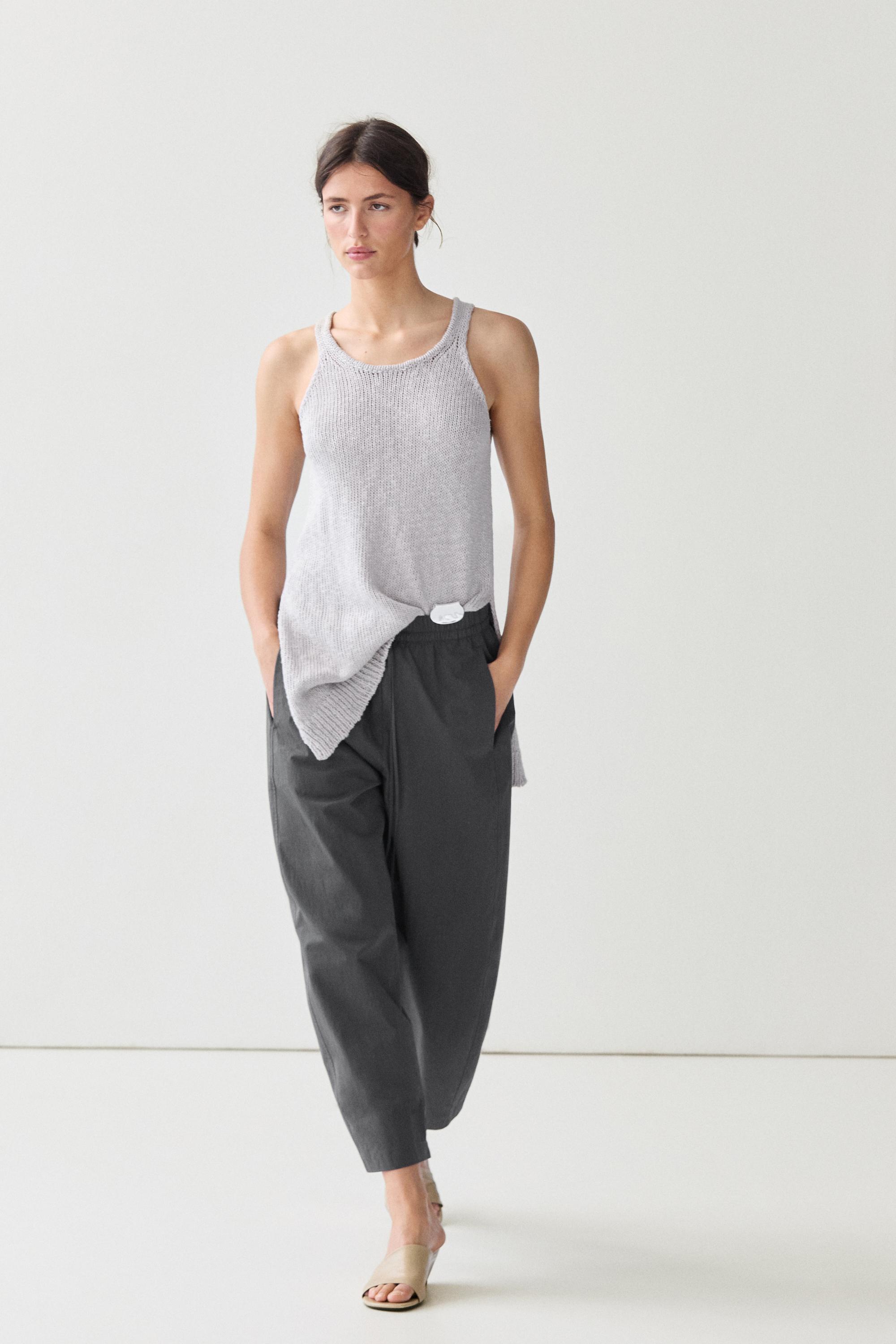 Cropped technical barrel fit pants